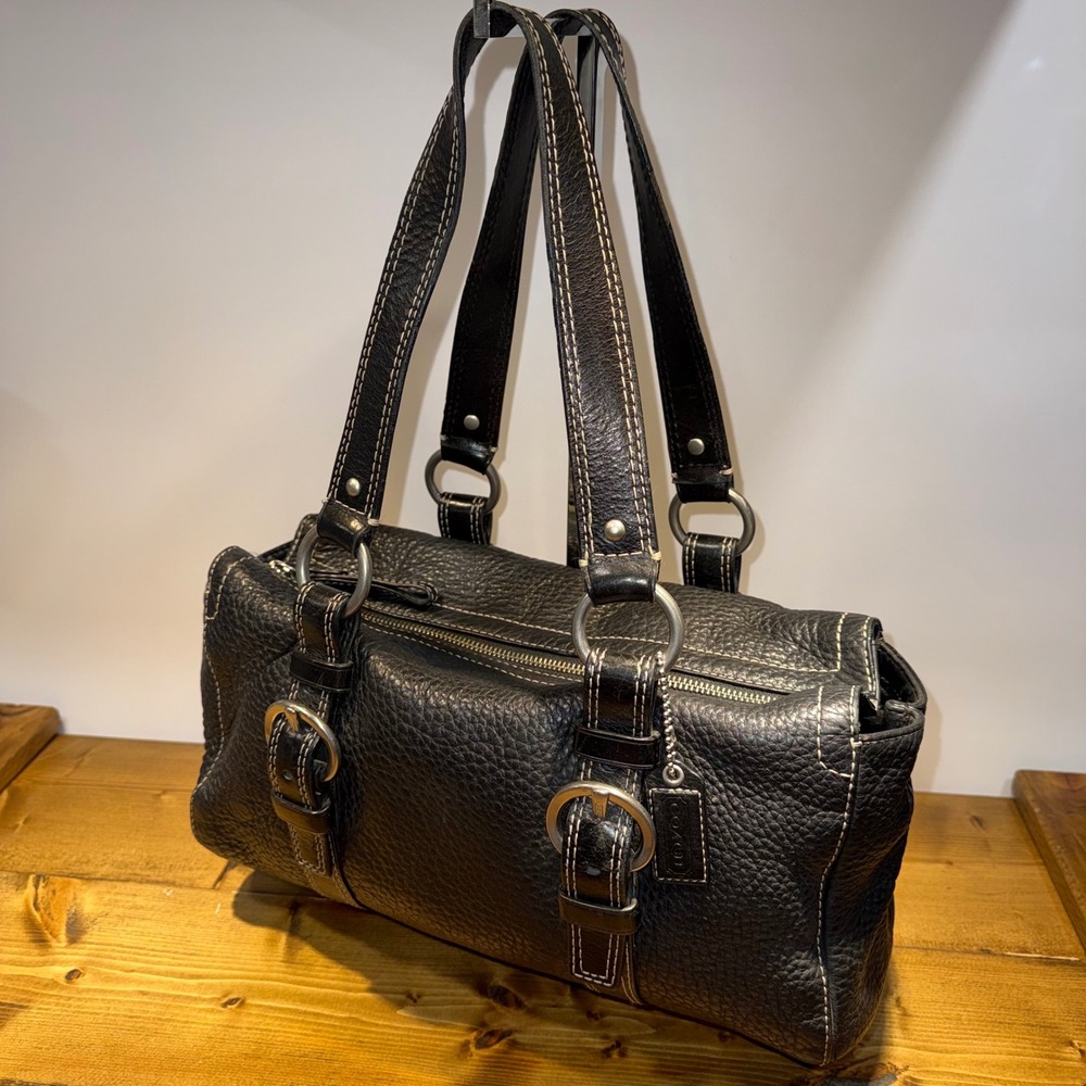 Coach Chelsea Black Pebbled Leather Zip Satchel Shoulder Bag F10887 2007 Y2K